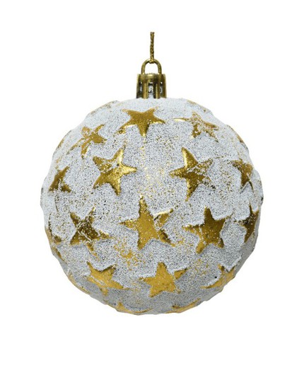 BOLA DE NATAL BRANCA COM ESTRELAS DOURADAS Ø8cm. (12u.)