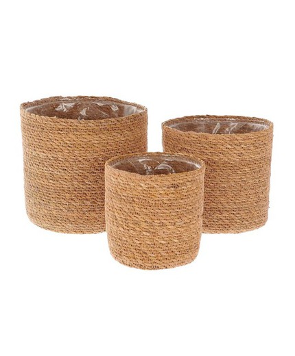 CESTA MACETA DE YUTE NATURAL REDONDO "MINILIN" Pack 3 uds.