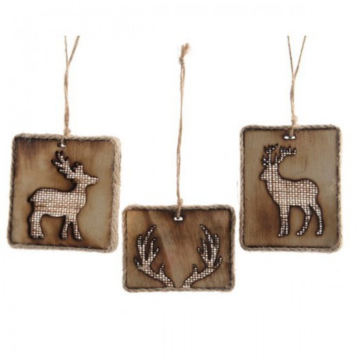 PENDENTIF CERF EN BOIS + JUTE 10CM (LOT DE 3 UNITÉS)