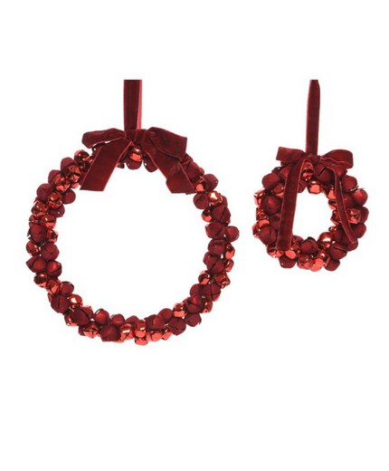 Couronne de grelots rouges avec ruban de velours Diamètre 29 X H4Cm. (2U.)