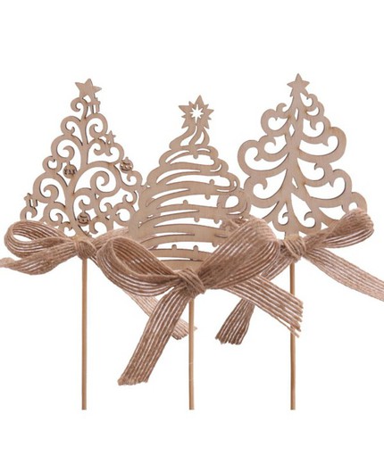 Pick Árbol Navidad De Madera Con Lazo De Yute 7 X H50Cm. (10U.)