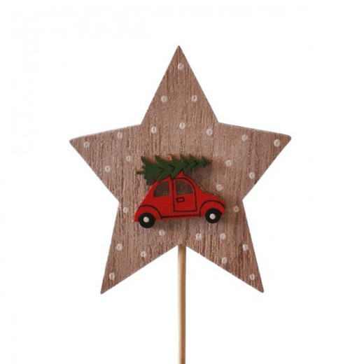 Pioche Etoile en Bois + Voiture Rouge 8 X 50Cm. (10U.)