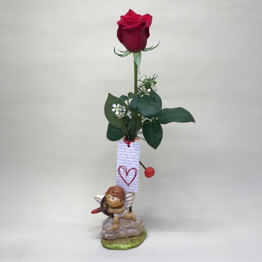 Rose de la Saint-Valentin avec Cupidon en céramique