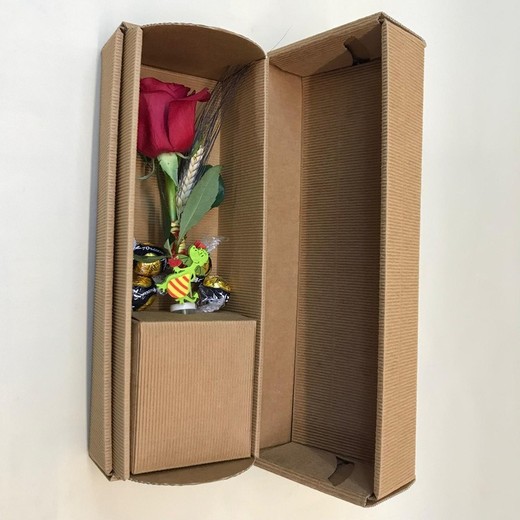 Rosa Sant Jordi De Luxe avec chocolats et dragon