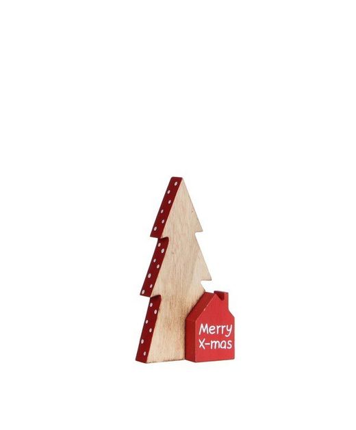 Árbol de Madera Con Casa Roja Merry X-Mas 9 X 2 X H18Cm.