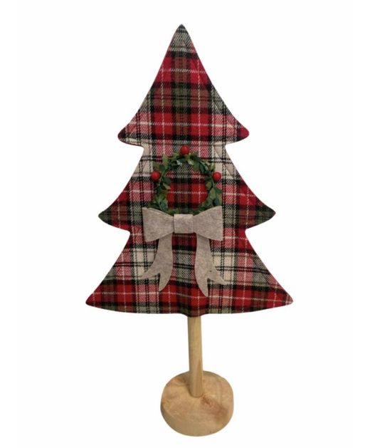 Árbol Textil Con Cuadros Rojos Y Lazo 26 X 9,8 X H 48Cm.