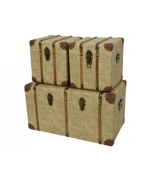 Baúl de Madera Y Cuero Marrón 60 X 36 X H 36Cm. (Set 3U.)