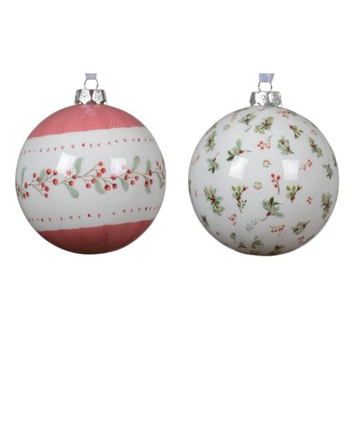Bola de Navidad Blanco Y Rojo Con Berries Ø8Cm. (12U.)