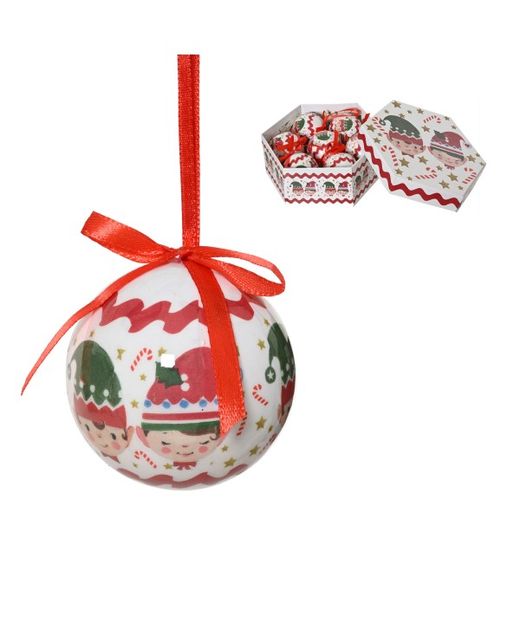 Bola de Navidad Con Elfos Rojos Y Fondo Blanco Ø6 X H6,5Cm. (7U.)