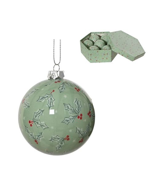 Bola de Navidad Con Muérdago Y Fondo Turquesa Ø7,5 X H8Cm. (7U.)