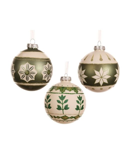 Bola de Navidad Cristal Copos de Nieve Verde Y Blanco Ø8Cm. (3U.)