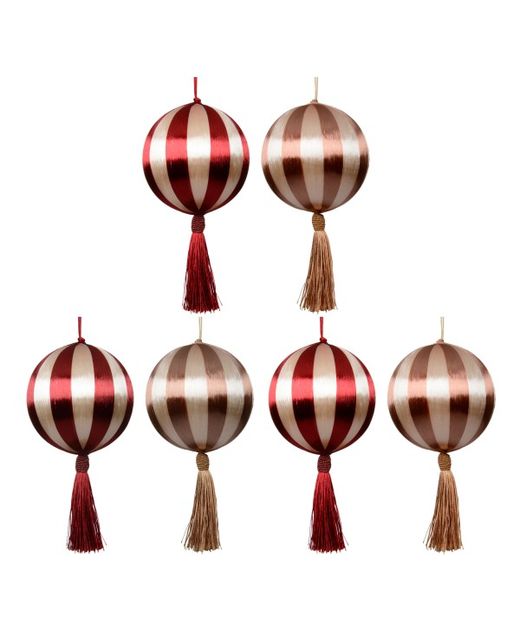 Bola de Navidad de Seda Con Borla Rojo Y Marrón Ø10Cm. (6U.)