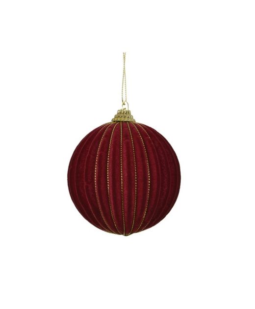 Bola de Navidad de Terciopelo Rojo Y Glitter Oro Ø8Cm. (12U.)