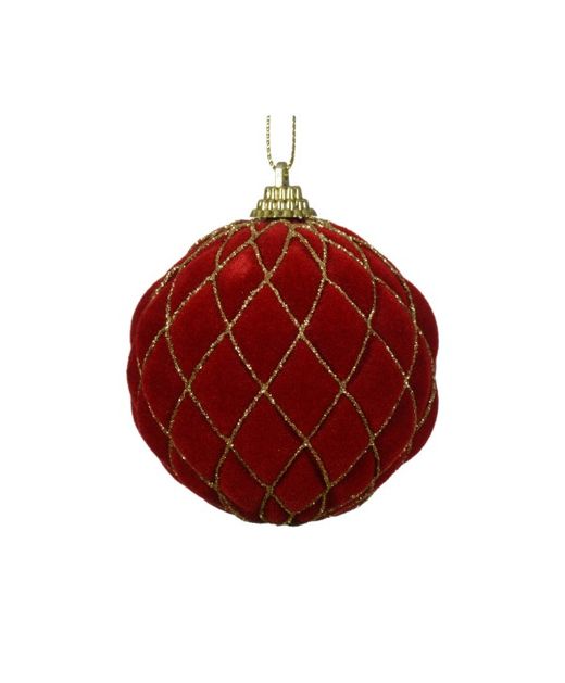 Bola de Navidad de Terciopelo Rojo Y Oro Ø8Cm. (12U.)