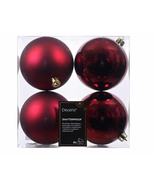 Bola de Navidad Plástico Granate Brillante Y Mate Ø10Cm. (4U.)