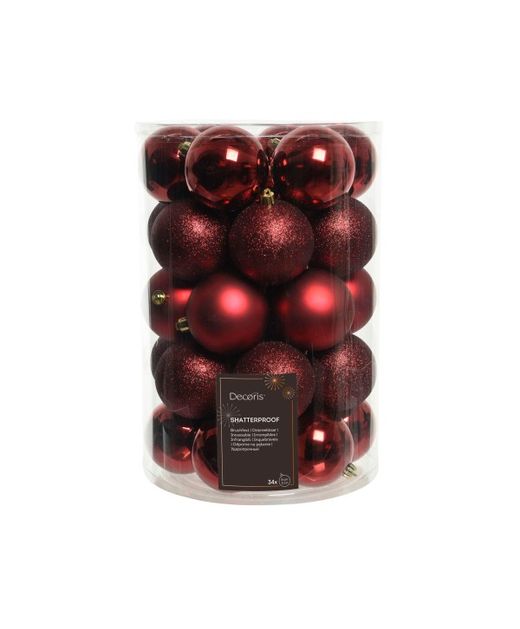 Bola de Navidad Plástico "Mezcla" Granate Ø8Cm. (34U.)