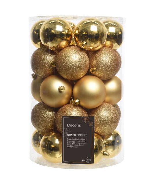 Bola de Navidad Plástico "Mezcla" Oro Ø8Cm. (34U.)
