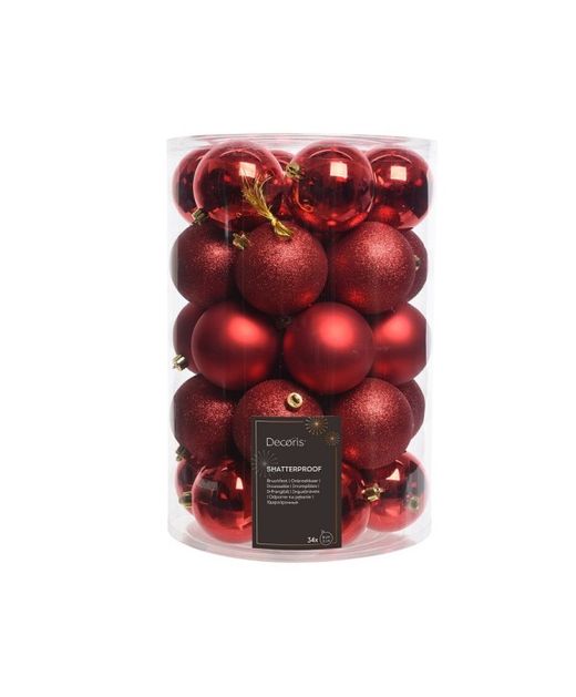 Bola de Navidad Plástico "Mezcla" Rojo Ø8Cm. (34U.)