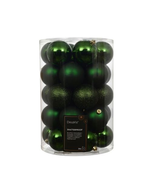 Bola de Navidad Plástico "Mezcla" Verde Pino Ø8Cm. (34U.)