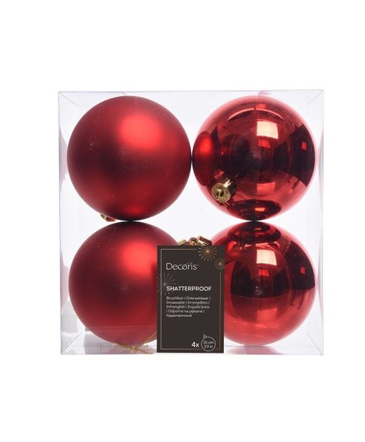 Bola de Navidad Plástico Rojo Brillante Y Mate Ø10Cm. (4U.)