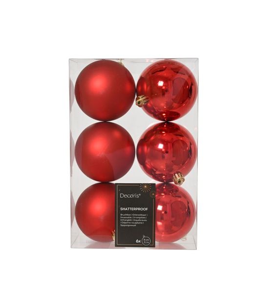 Bola de Navidad Plástico Rojo Brillante Y Mate Ø8Cm. (6U.)