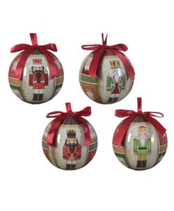 Boule de Noël avec Casse-Noisette et Noeud Rouge Diamètre 8Cm. (4U.)