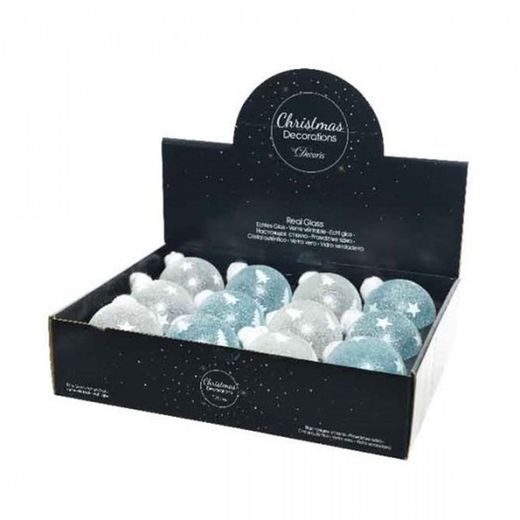 Bola Navidad Cristal Blanca Azul Diámetro 8Cm Set 12U