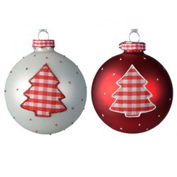 Bola Navidad Cristal Roja + Blanca Diámetro  8Cm (12U.)
