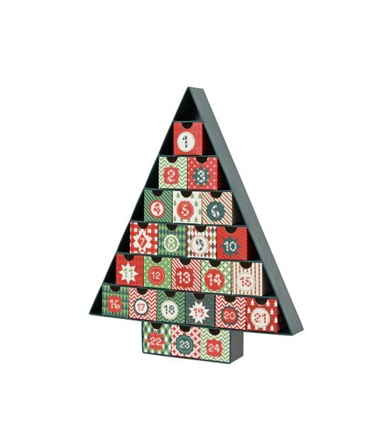 Calendario de Adviento Árbol Cajones Verdes Y Rojos 39 X 4,8 X H32,5Cm.