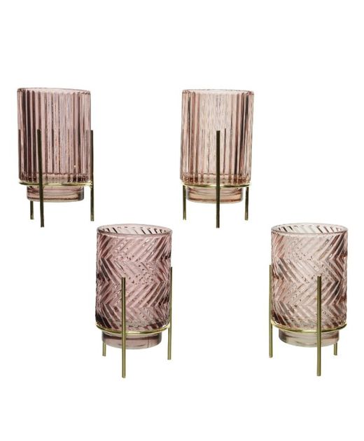 Candelabro de Cristal Grabado Rosa Con Patas Doradas Ø9Xh15,5Cm. (4U.)