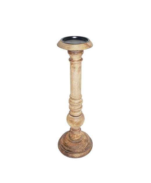 Candelabro de Madera Natural de Mango Marrón Ø11 X H30Cm.