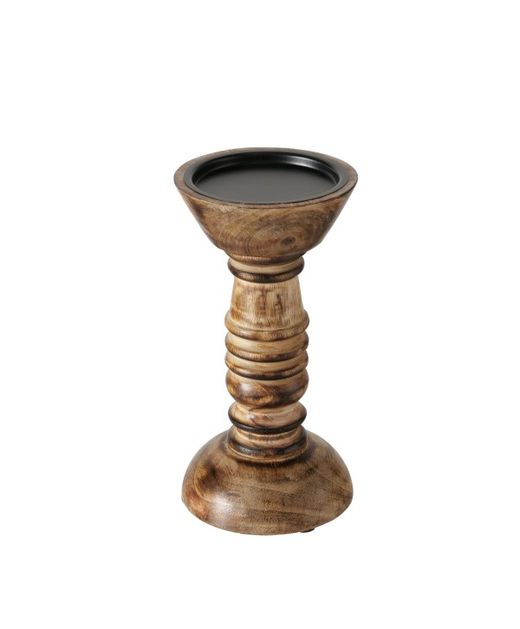 Candelabro de Madera Natural de Mango "Wibo" Marrón Ø10 X H20Cm.