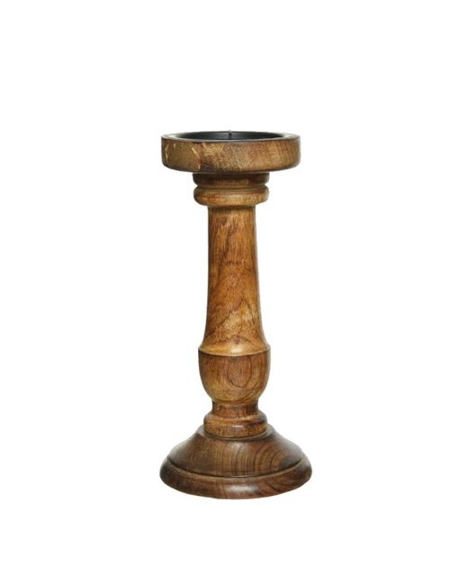 Candelabro de Madera Natural Marrón Ø 11 X H 25Cm.