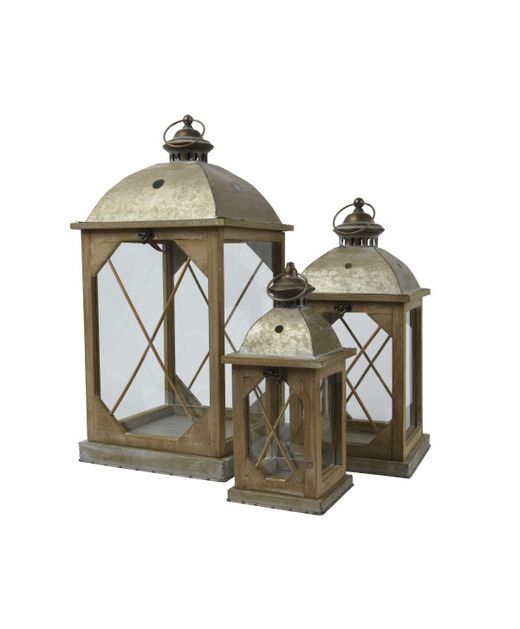 Faroilillos de Madera Natural Y Metal 27 X 27 X H56Cm (Set 3U.)