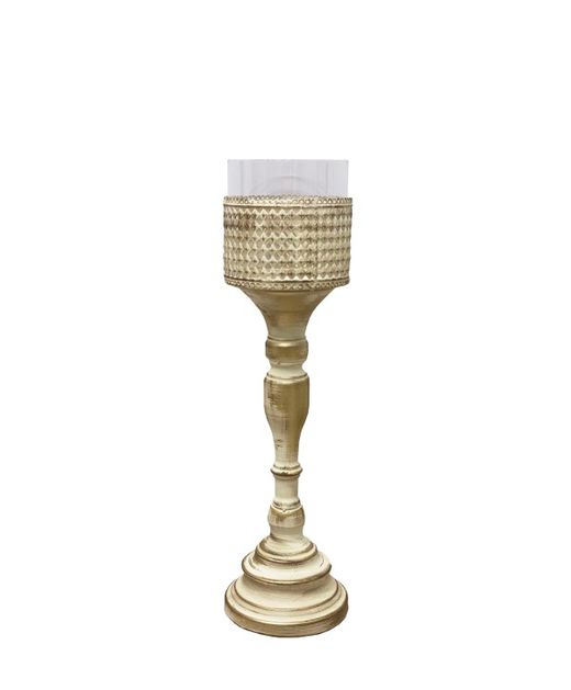 Candelabro de Metal Dorado Con Vaso de Cristal Ø12,5 X H48,5Cm.