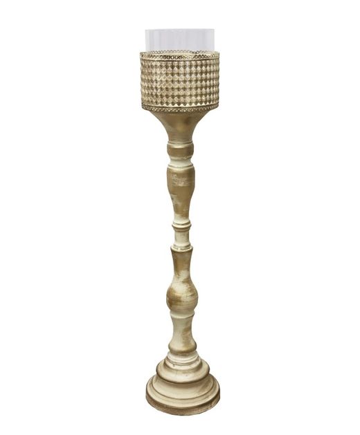 Candelabro de Metal Dorado Con Vaso de Cristal Ø12,5 X H65,5Cm.