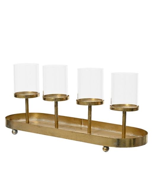 Candelabro de Metal Oro Con 4 Jarrones de Cristal 48 X 15,5 X H 21Cm.
