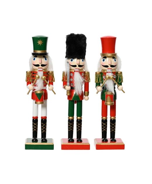 Cascanueces de Madera Blanco Verde Rojo 6 X 4,5 X H25Cm. (Set 3U.)