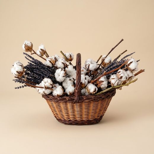 Panier avec coton et lavande