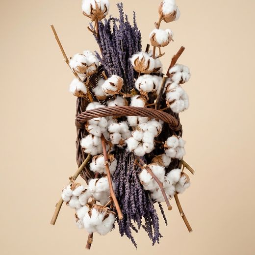 Cesta con Algodón y Lavanda