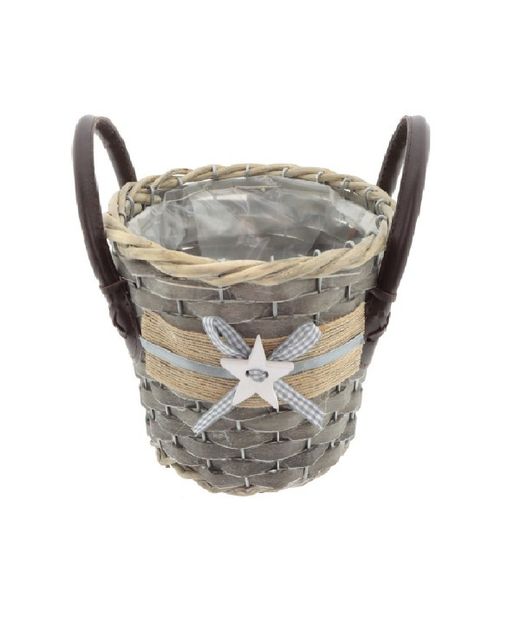 Cesta de Mimbre Natural Estrella Gris Y Marrón Con 2 Asas Ø18Xh17Cm.