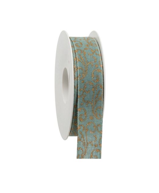 Cinta de Algodón "Barroco" Verde Berilo Y Oro Glitter 25Mm. X 20Mts.
