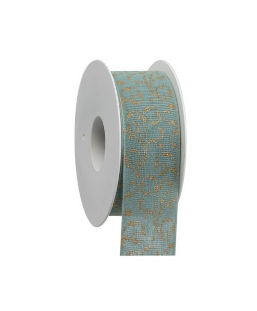 Cinta de Algodón "Barroco" Verde Berilo Y Oro Glitter 40Mm. X 18Mts.