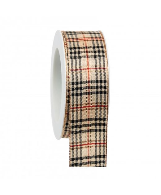 Cinta de Cuadros Escoceses Rojo Beige Y Negro 40Mm. X 20Mts.