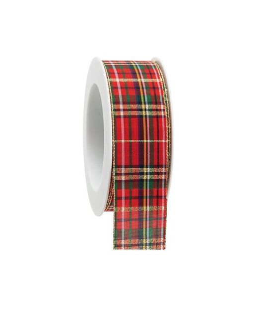 Cinta de Cuadros Escoceses Rojo Verde Y Oro 40Mm. X 25Mts.