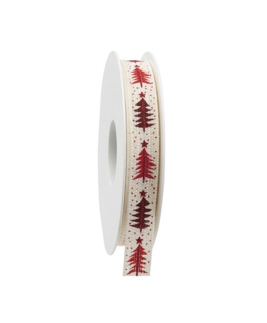 Cinta de Navidad Abetos Rojos Y Granate Con Fondo Crema 15Mm. X 18Mts.