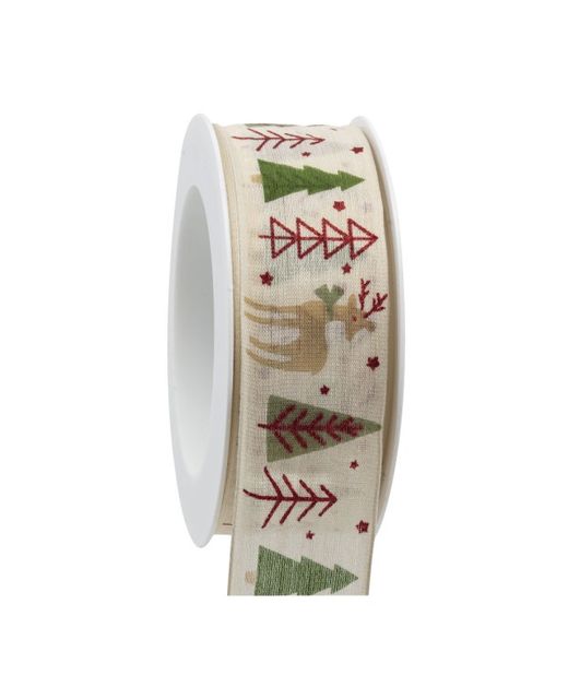 Cinta de Navidad Abetos Y Renos Rojo Verde Y Crema 40Mm. X 15Mts.