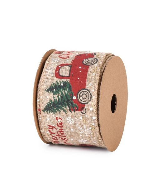 Cinta de Navidad Árbol Verde Y Coche Rojo Y 63Mm. X 10Mts.