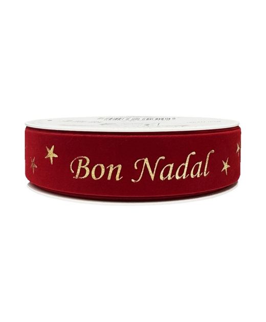 Cinta de Navidad de Terciopelo "Bon Nadal" Rojo Y Oro 25Mm. X 20Mts.