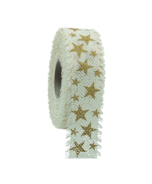 Cinta de Navidad Estrella "Big Star" Blanca Y Oro Glitter 40Mm.X15Mts.